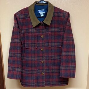 Vintage Pendleton Four Pocket Red Navy Plaid Pattern Button Up Blazer Size 14W